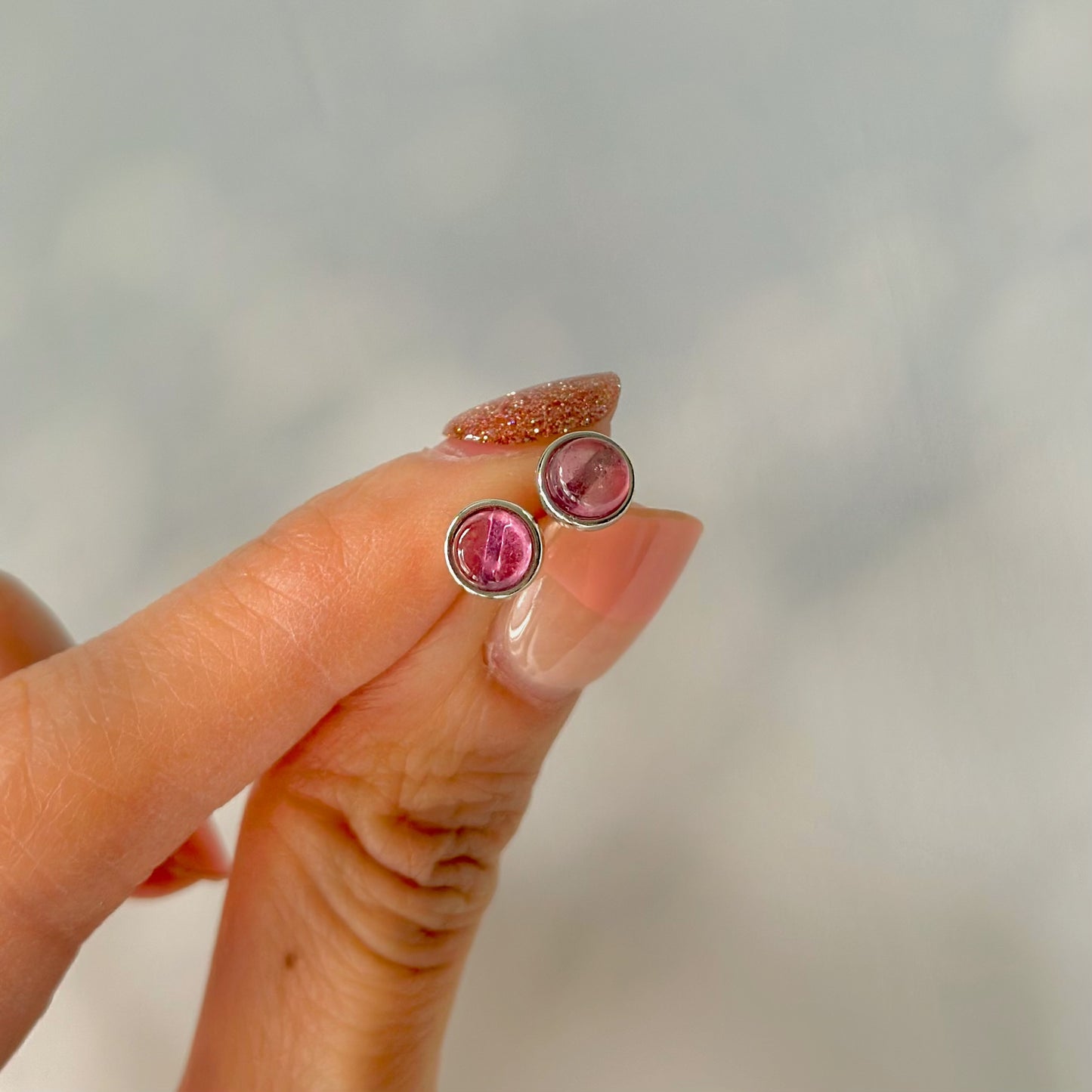 Pink Tourmaline October Birthstone Sterling Silver Ear Stud