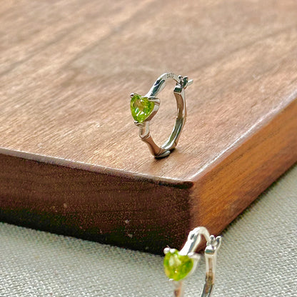 Peridot Heart August Birthstone Sterling Silver Ear Hoop