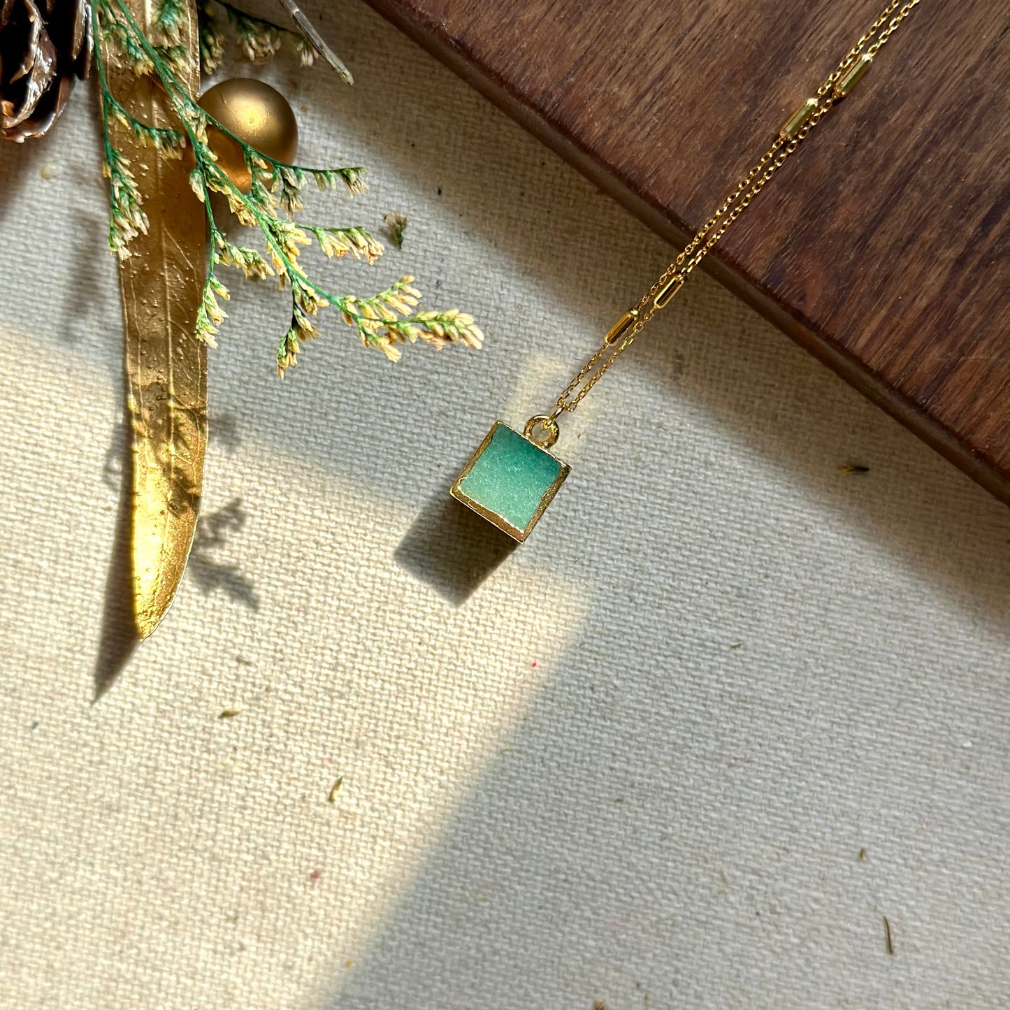 Aventurine Cube Gold-plated Sterling Silver Necklace