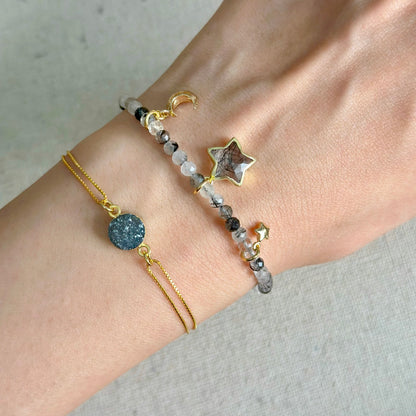 Black Druzy Gold-plated Sterling Silver Bracelet