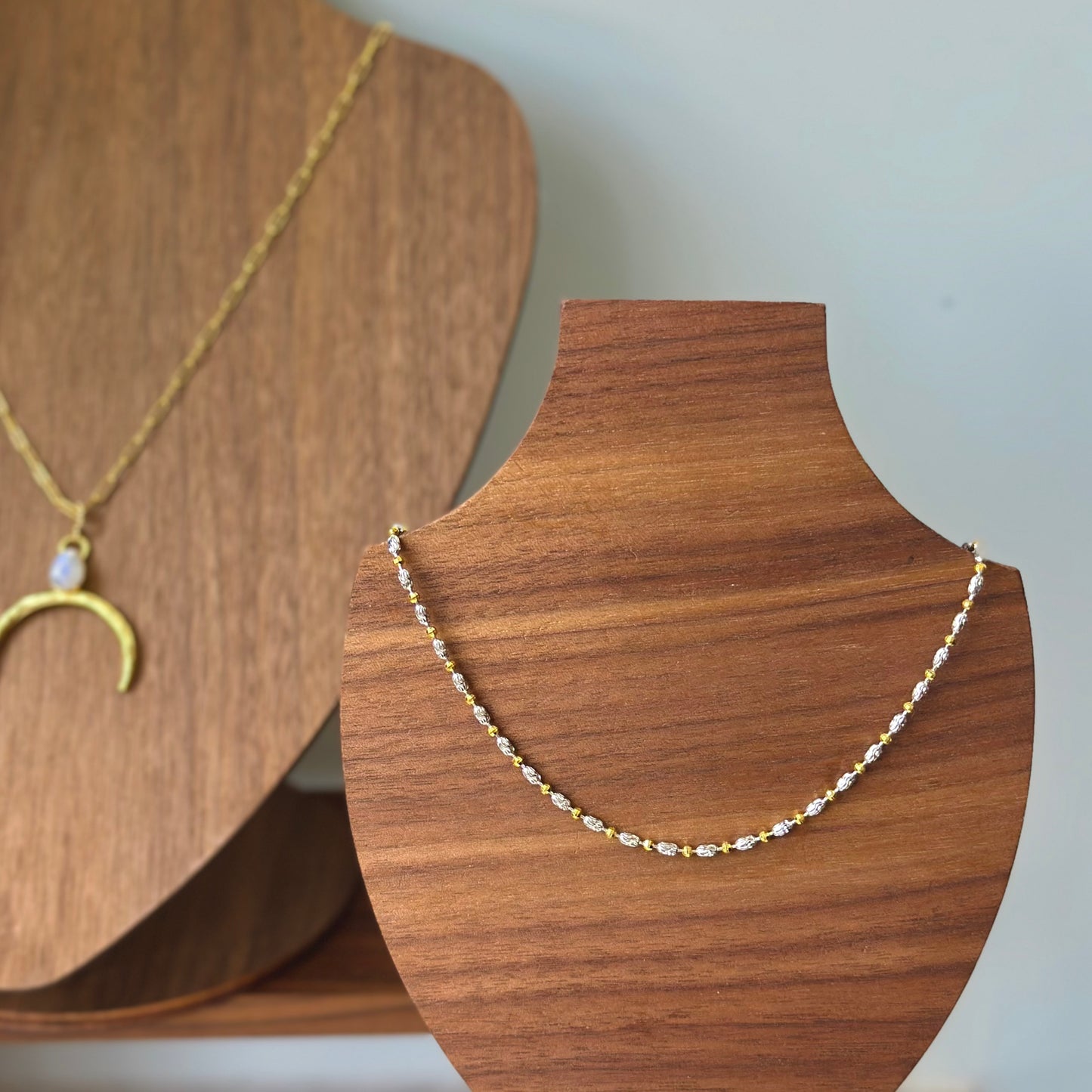 Two Tone Gold-plated Dotty Mixed Chain Sterling Silver Necklace