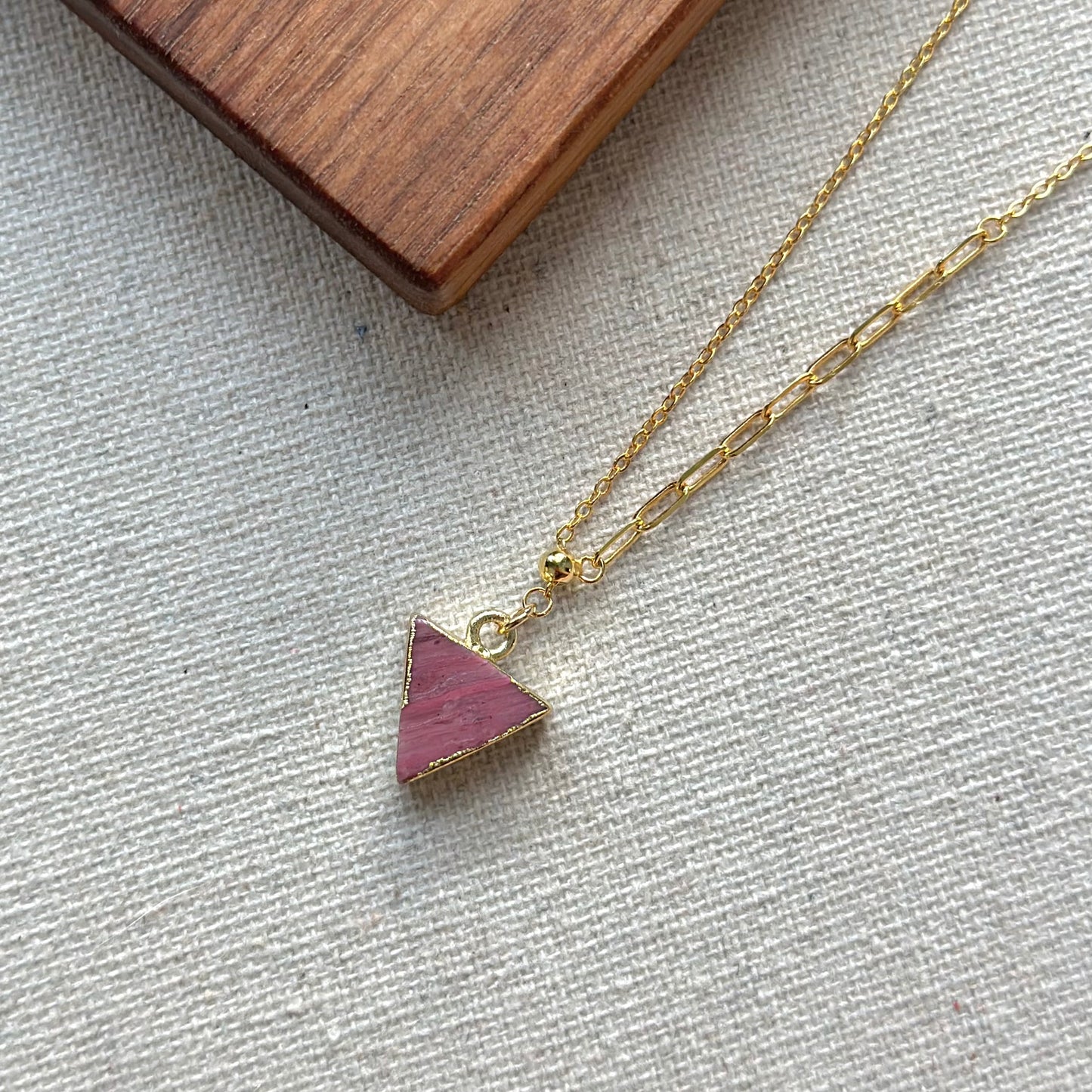 Rhodonite Triangle Y-shaped Gold-plated Sterling Silver Necklace