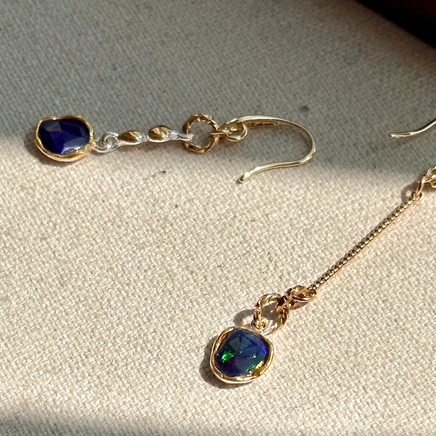 Black Opal Asymmetric Gold-plated Earring