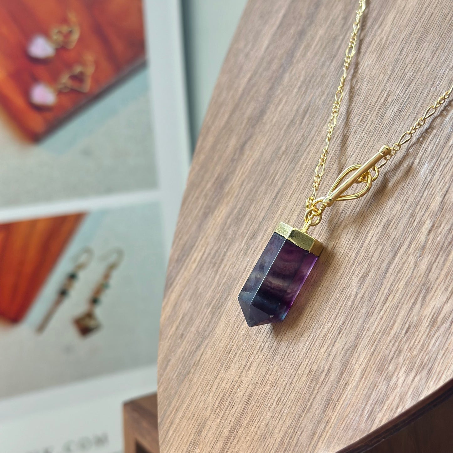 Fluorite Hoop Toggle Gold-plated Long Necklace