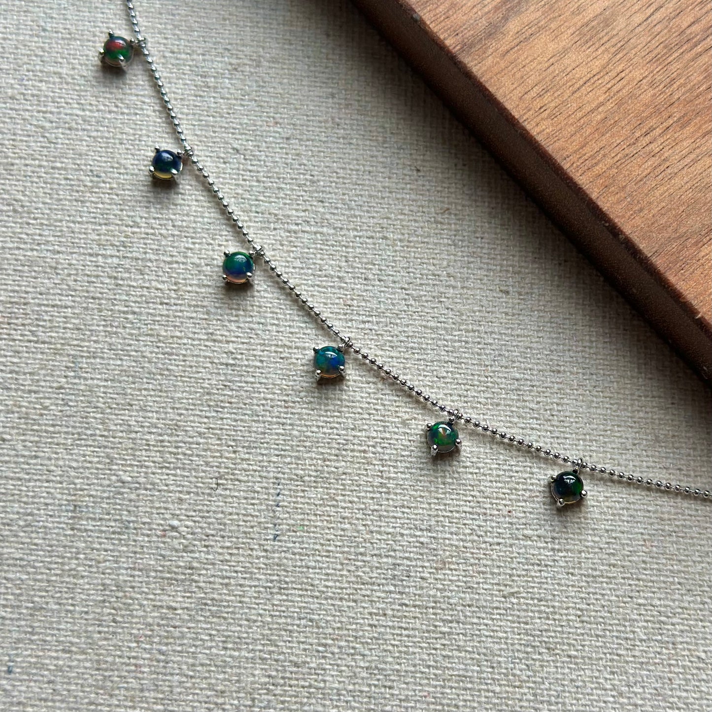 Black Opal Dangling Sterling Silver Necklace