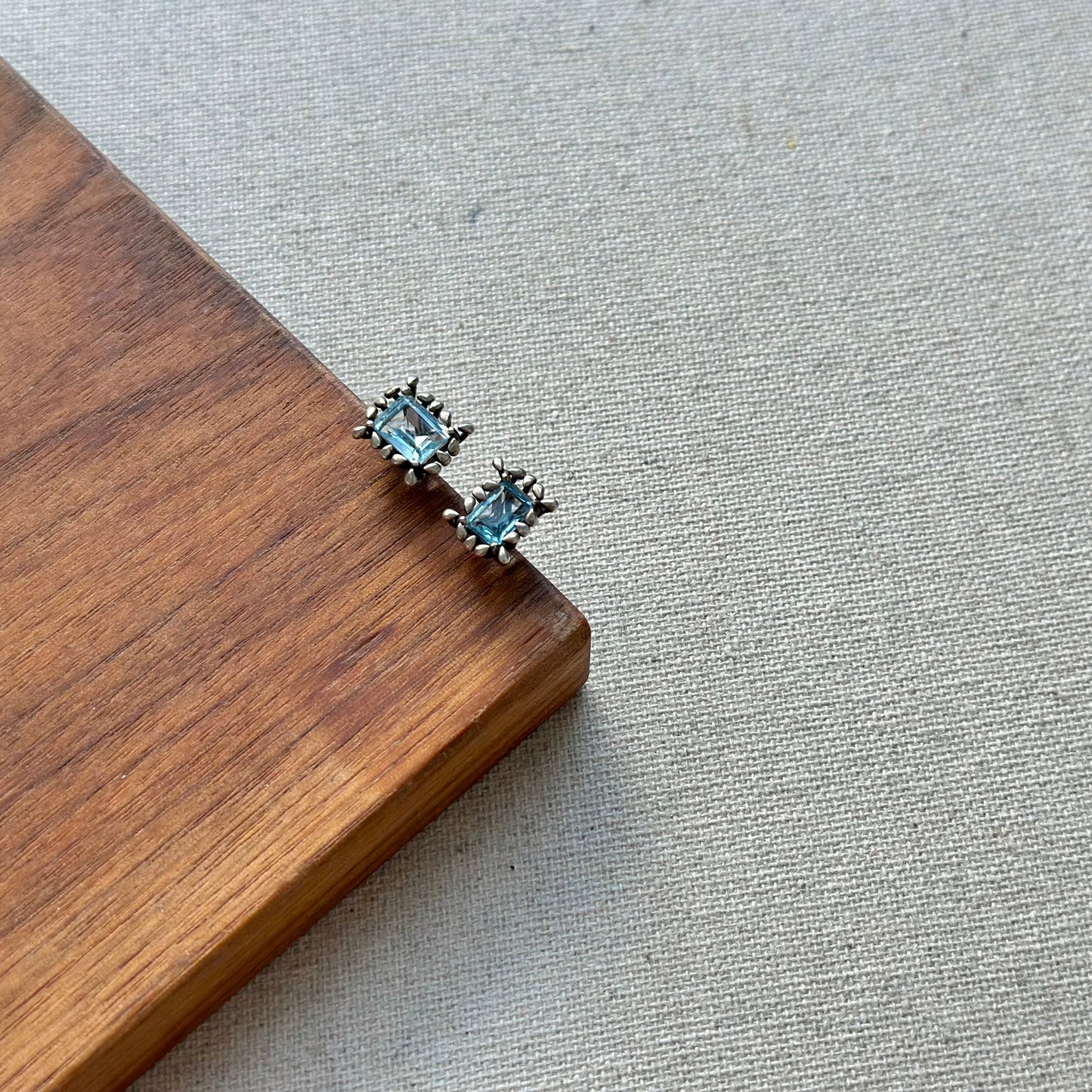 Topaz Rectangle-shaped Prong Set Sterling Silver Ear Stud