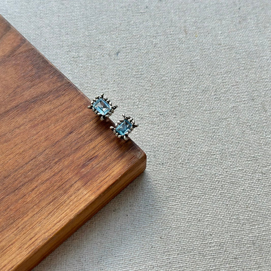 Topaz Rectangle-shaped Prong Set Sterling Silver Ear Stud