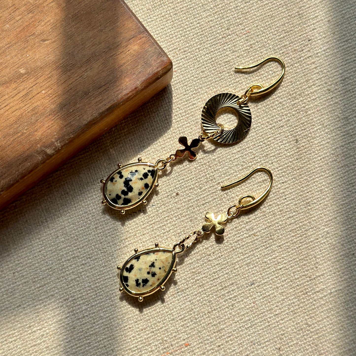 Dalmatian Jasper Asymmetric Gold-plated Earring