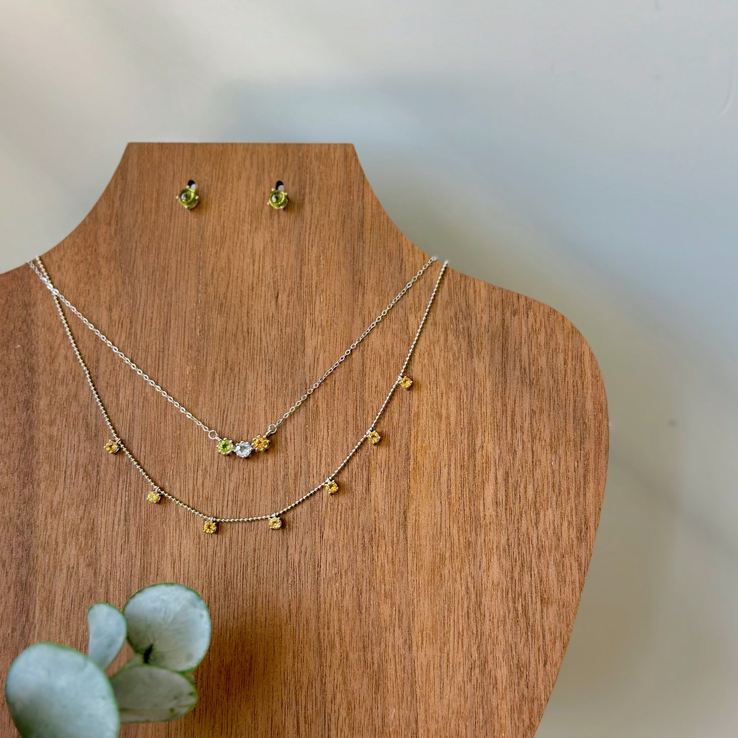 Peridot Mixed Topaz And Citrine Prong Setting Sterling Silver Choker Necklace