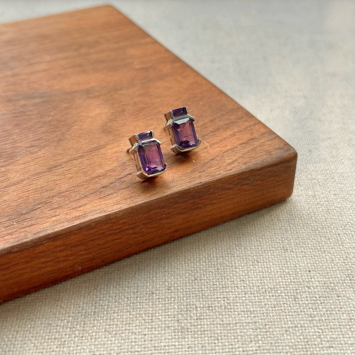 Amethyst February Birthstone Sterling Silver Ear Stud