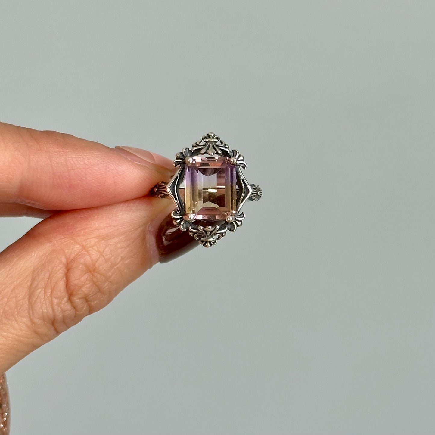 Ametrine Prong Set Adjustable Sterling Silver Ring