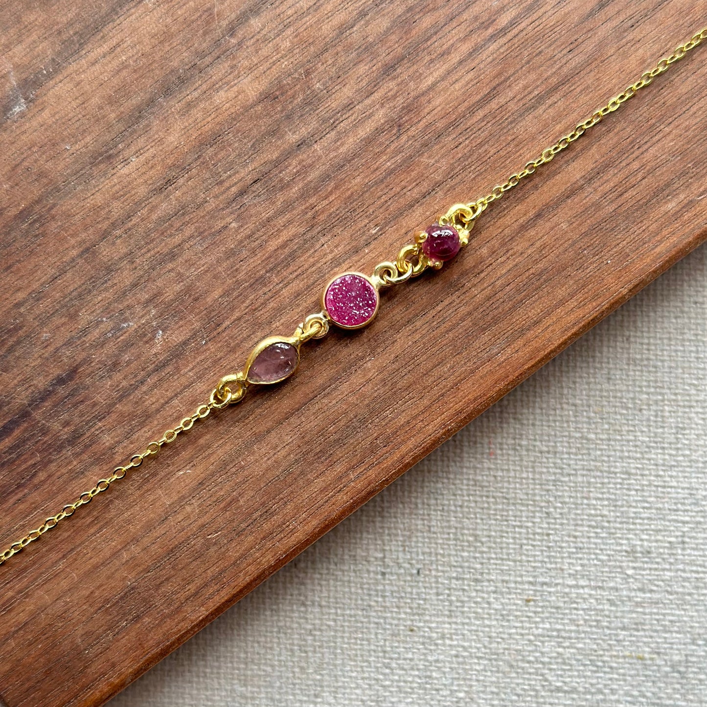 Tourmaline And Druzy Adjustable Gold-plated Bracelet