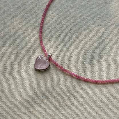 Two-way Kunzite Heart And Ruby Beaded Necklace