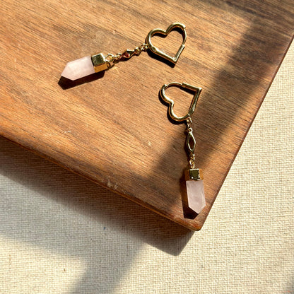 Rose Quartz Heart-shaped Gold-plated Ear Hoop