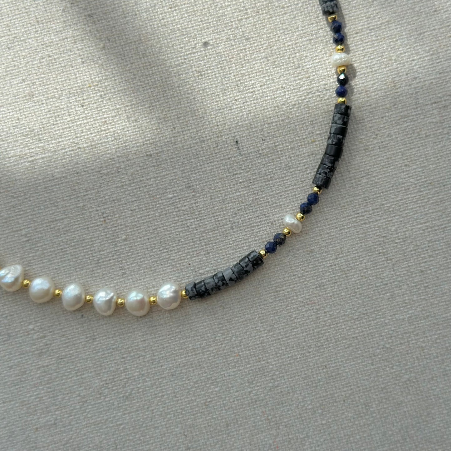 Dalmatian Jasper Mixed Lapis And Freshwater Pearl Beaded Necklace