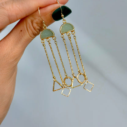 Druzy Geometric Mix Dangling Gold-plated Earring