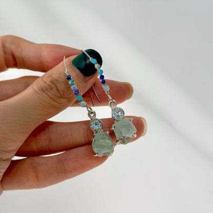 Topaz And Aquamarine Raw Stone Sterling Silver Earring