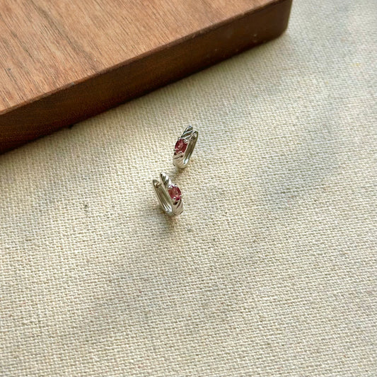 Garnet January Birthstone Sterling Ear Hoop