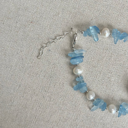 Aquamarine And Baroque Pearl Beaded Bracelet