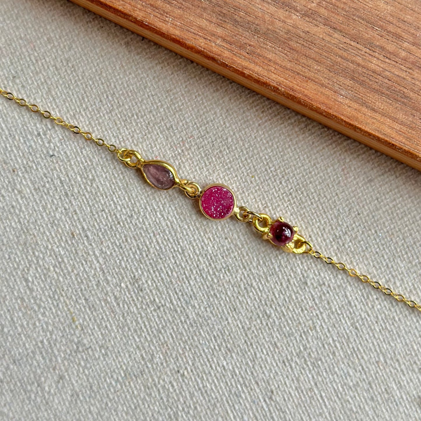 Tourmaline And Druzy Adjustable Gold-plated Bracelet