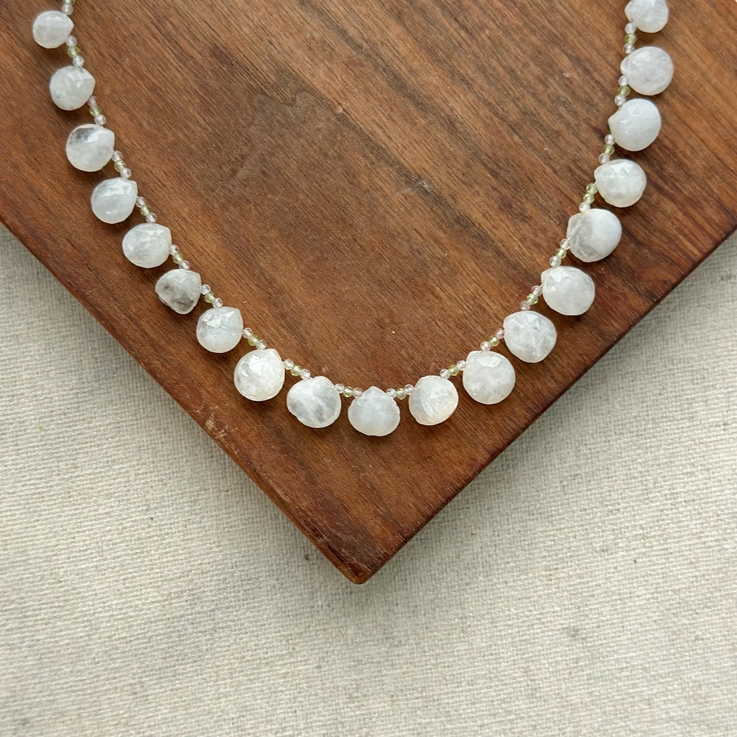 Moonstone Drop And Prehnite Beaded Necklace