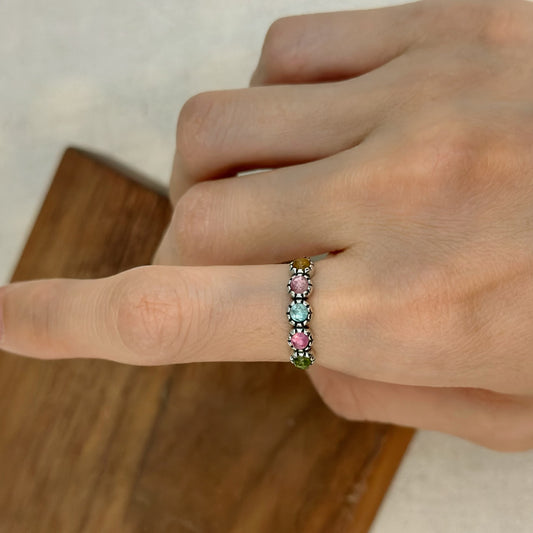 Mixed Tourmaline Sterling Silver Ring