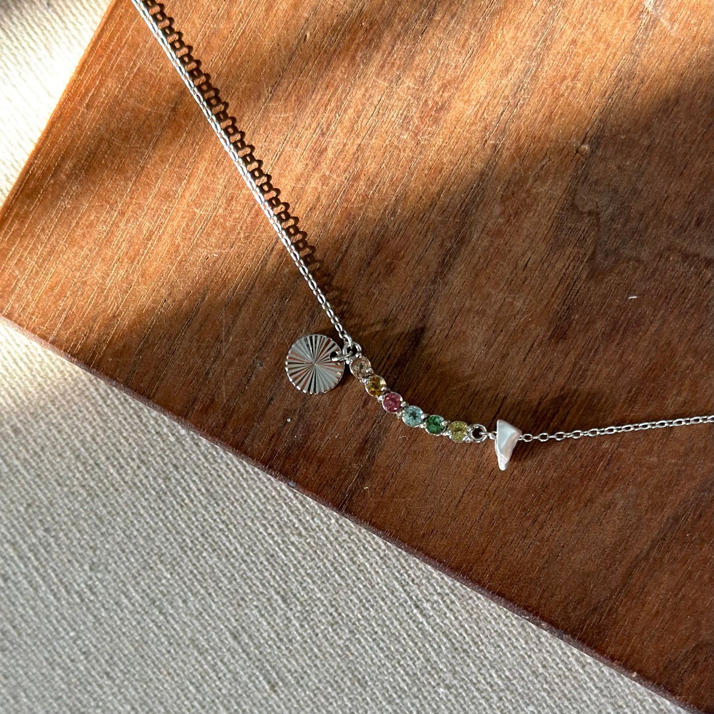 Mixed Tourmaline Curved Sterling Silver Necklace