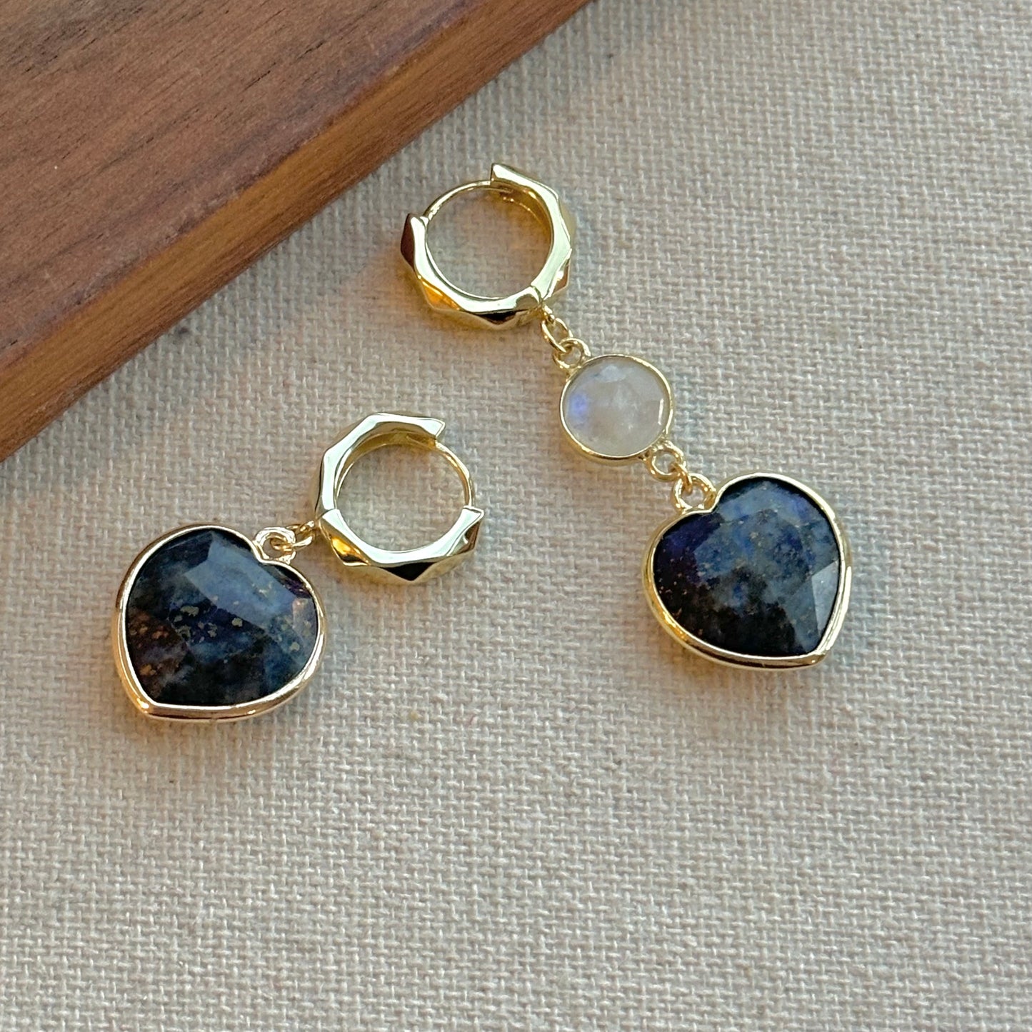 Lapis Heart And Moonstone Gold-plated Sterling Silver Ear Hoop