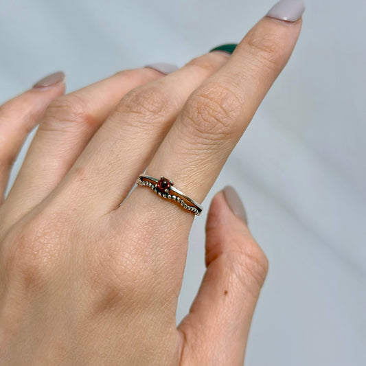 Garnet Round Stone Adjustable Sterling Silver Ring