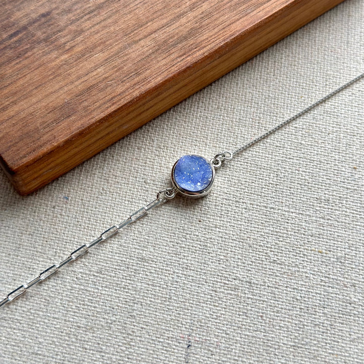 Blue Druzy Adjustable Sterling Silver Bracelet