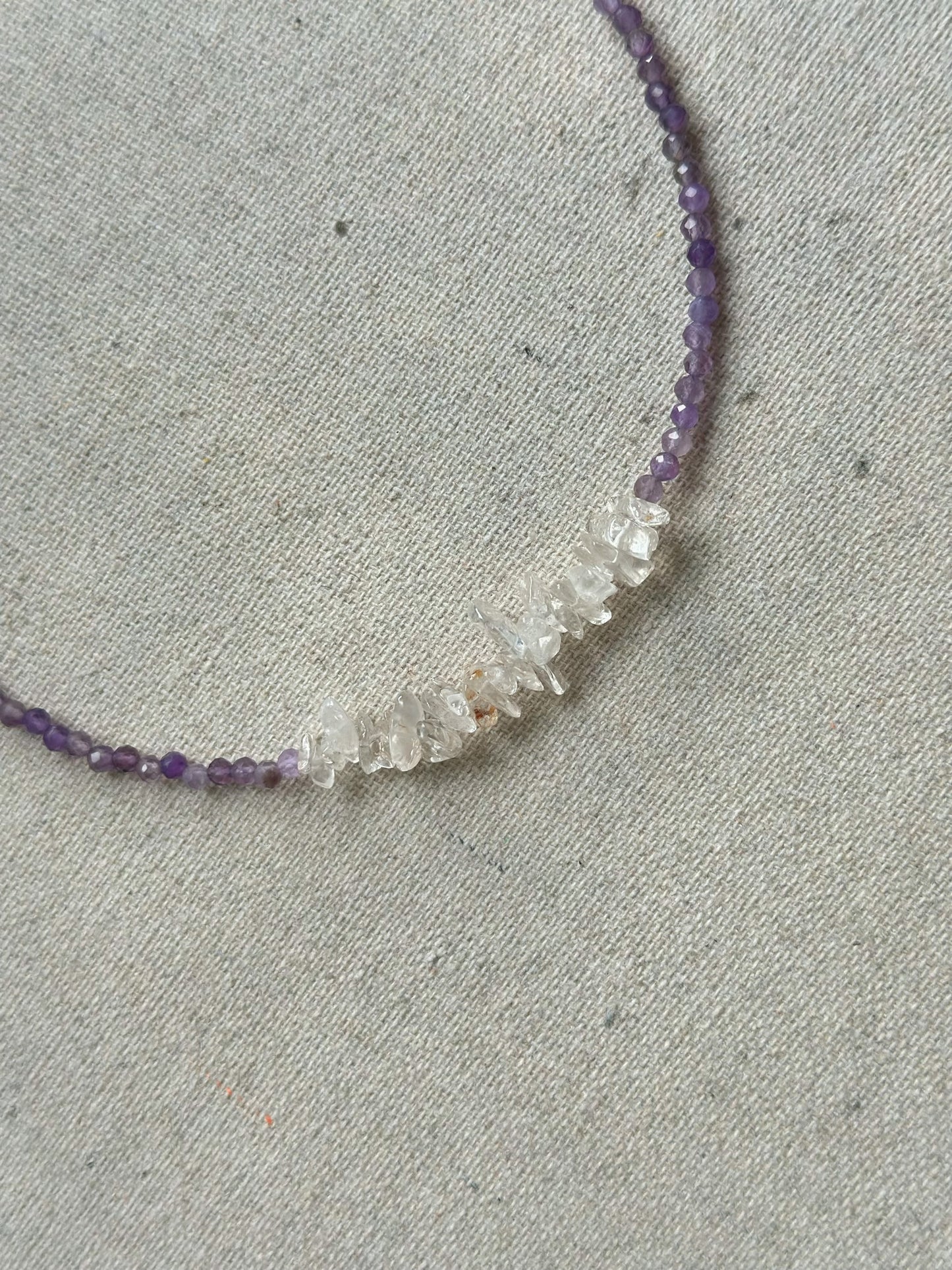 Amethyst And Clear Quartz Beaded Necklace