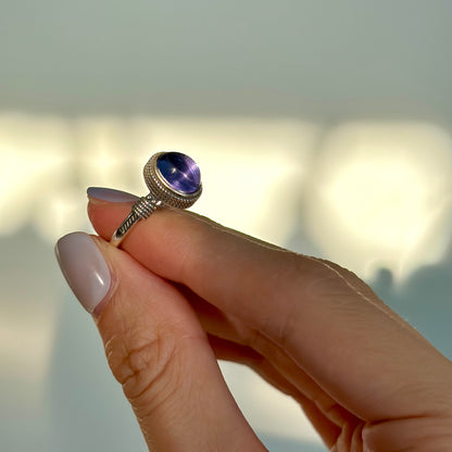 Fluorite Cabochon Bezel Set Adjustable Sterling Silver Ring