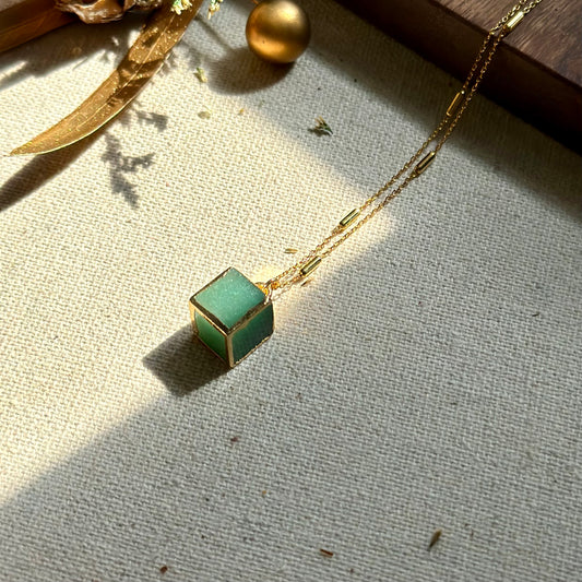 Aventurine Cube Gold-plated Sterling Silver Necklace