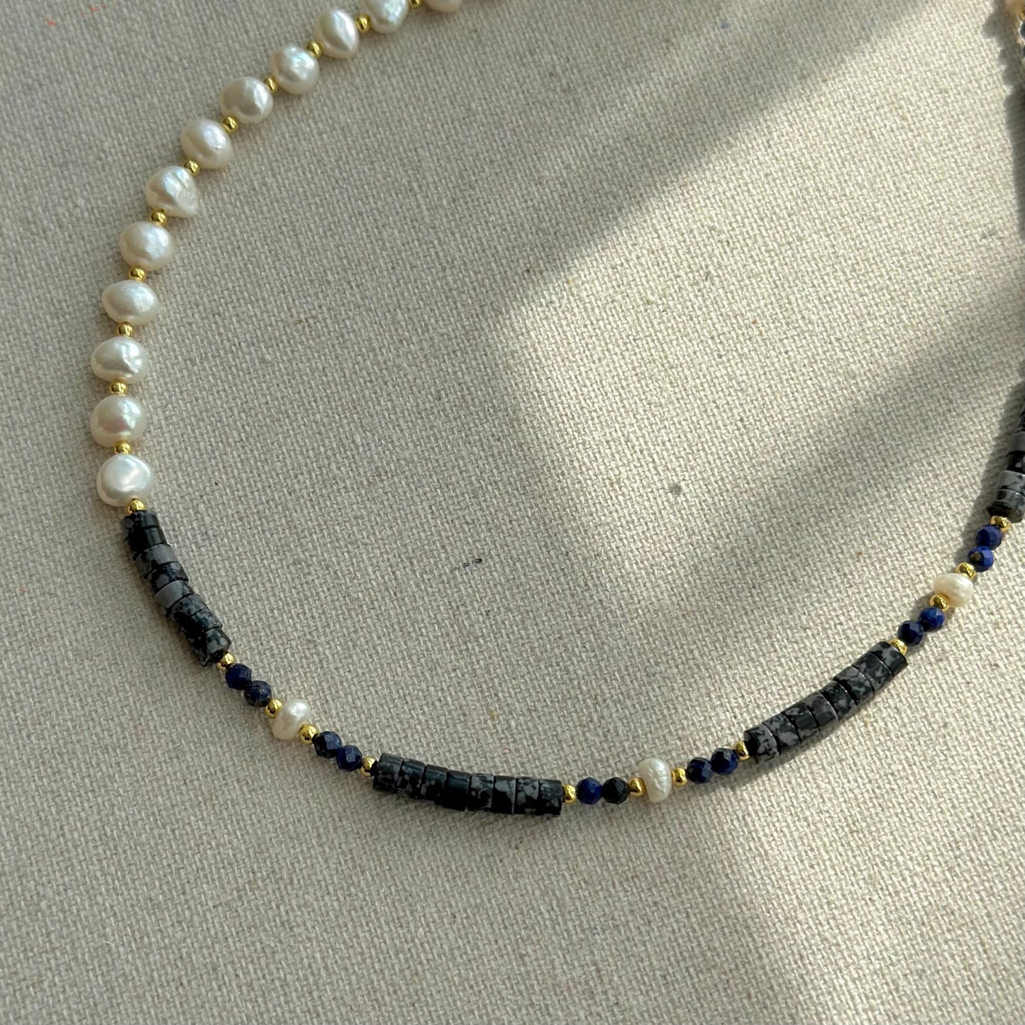 Dalmatian Jasper Mixed Lapis And Freshwater Pearl Beaded Necklace