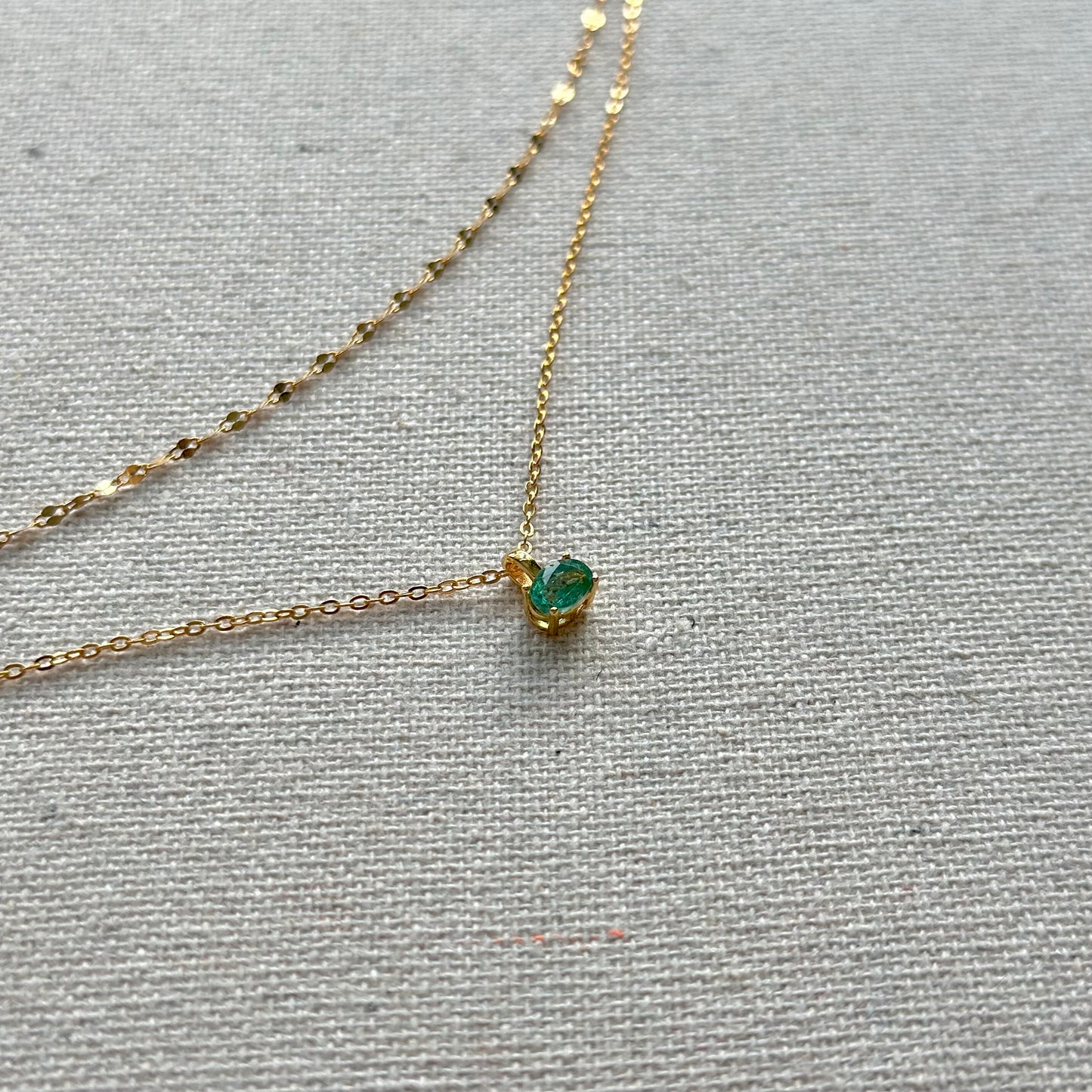 Emerald May Birthstone Double Layer Gold-plated Necklace