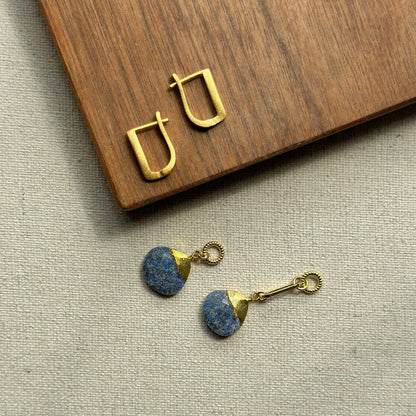 Lapis Two-way Gold-plated Earring