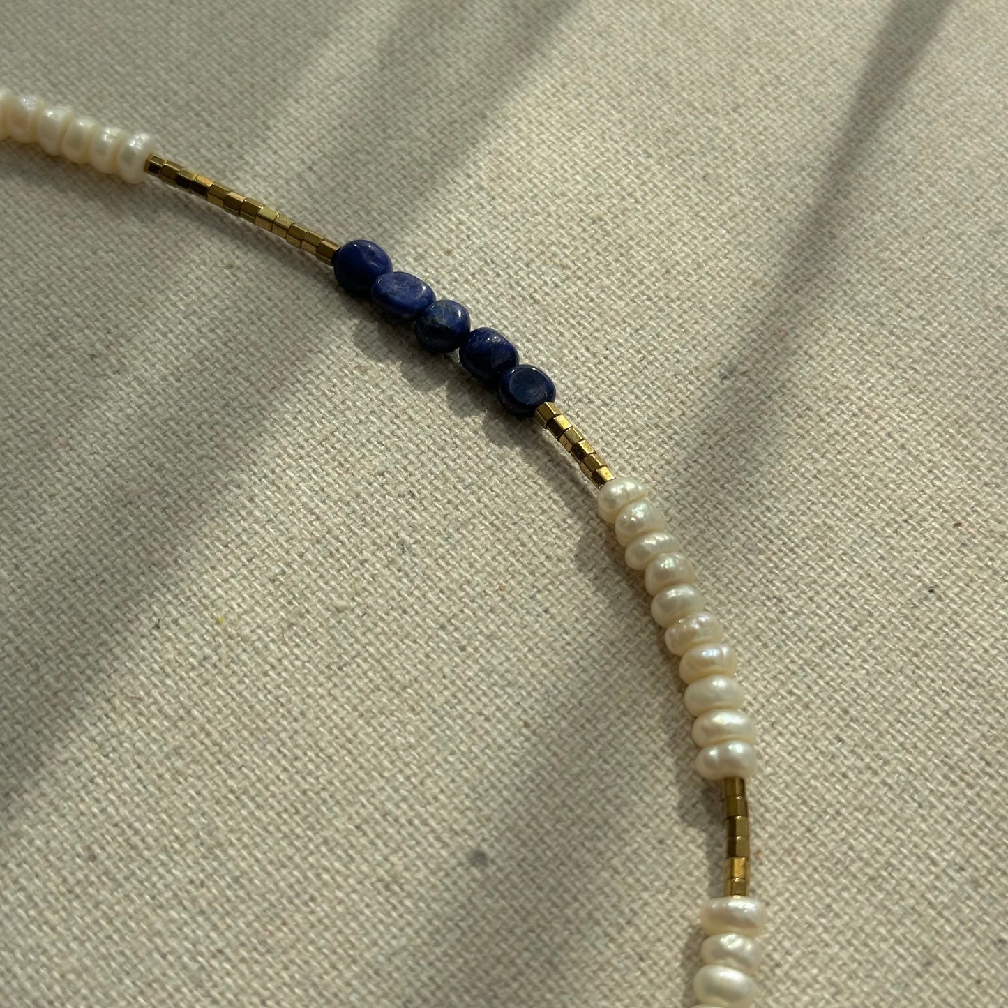 Lapis Pendant And Freshwater Pearl Mixed Lapis Beaded Two-way Necklace