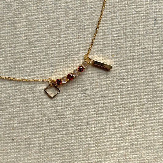 Garnet And Moonstone Curved Gold-plated Necklace