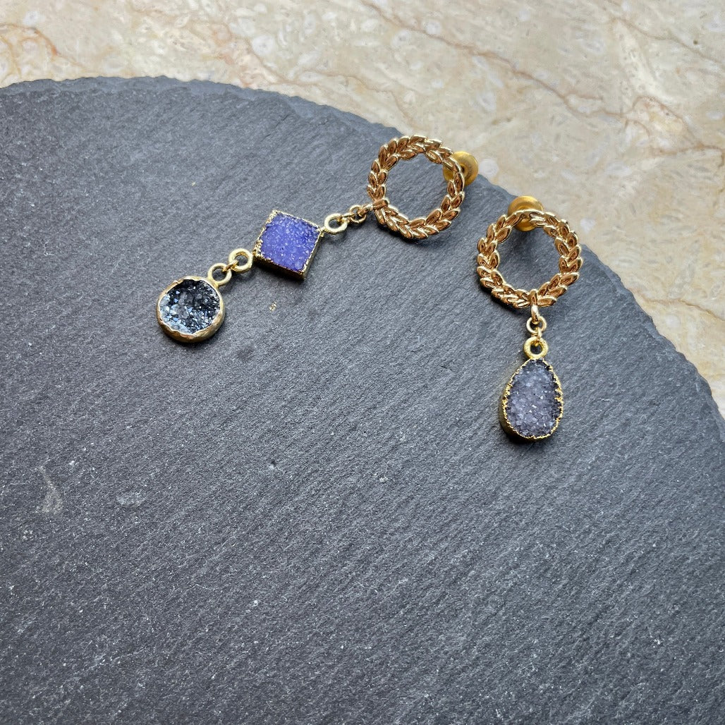 Black And Purple Druzy Stone Earring