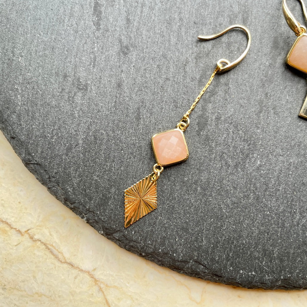 Asymmetric Sunstone Dangling Earring