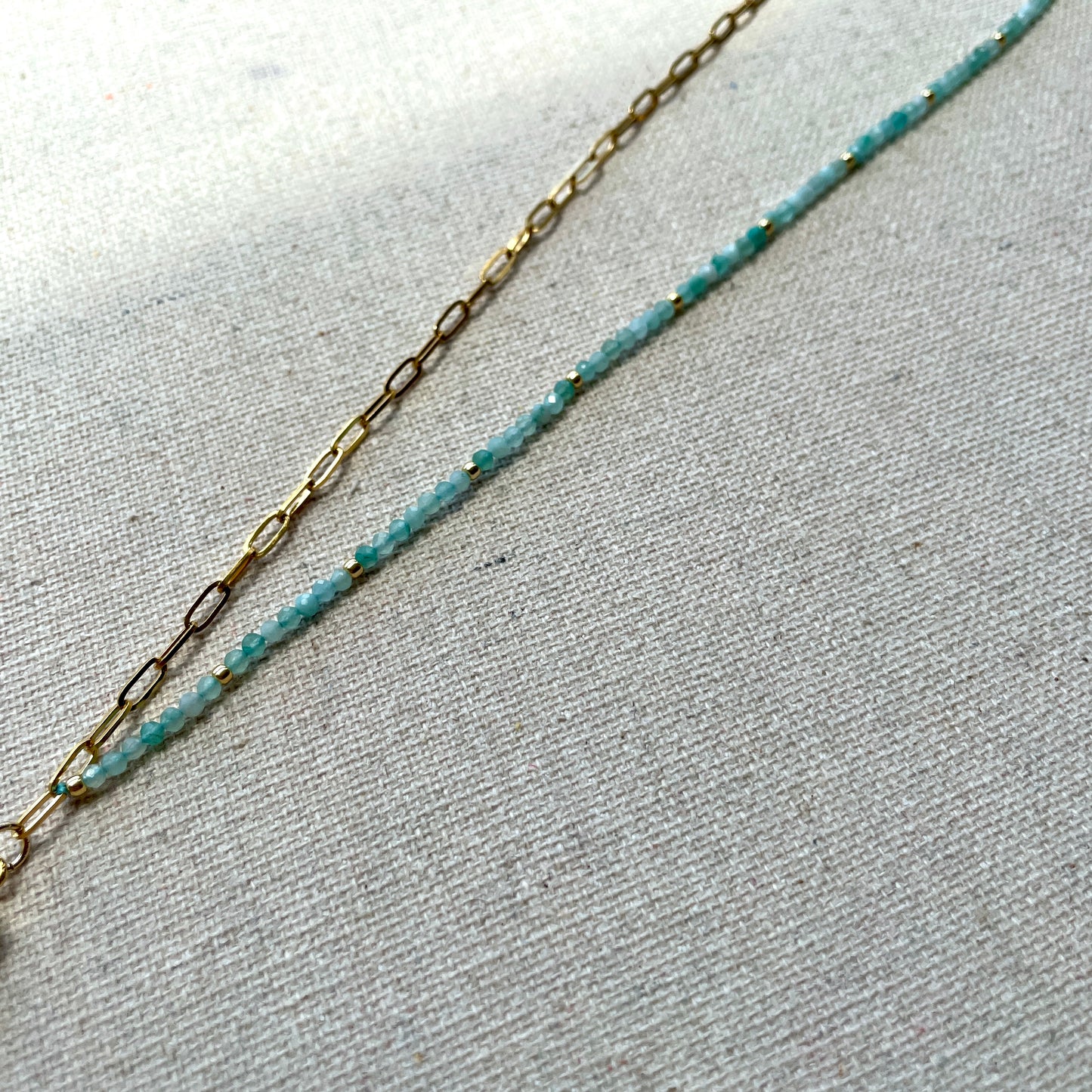 Moonstone And Amazonite Beaded Mixed Chain Necklace