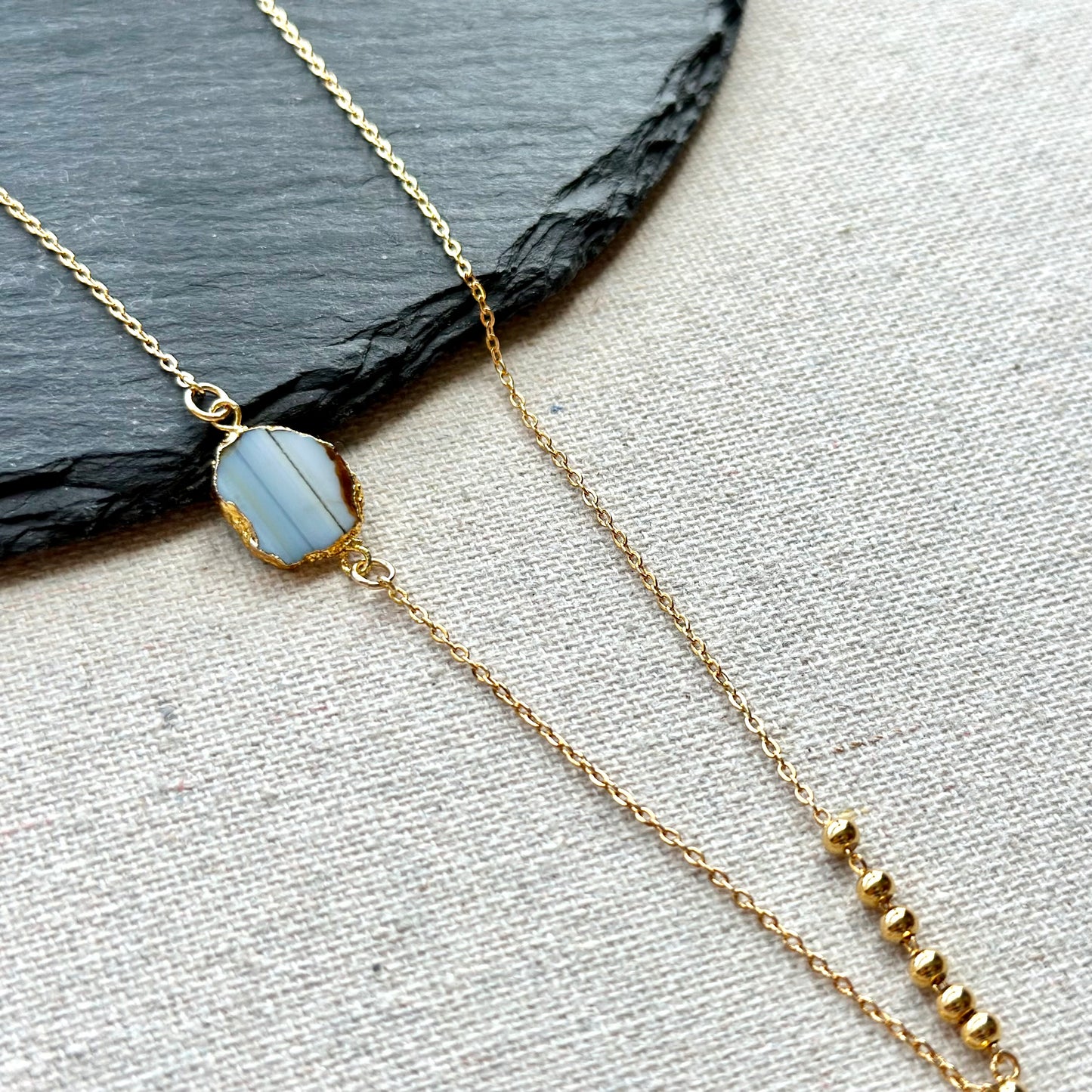 Blue Opal Asymmetric Two-way Y-shaped Gold-plated Sterling Silver Necklace