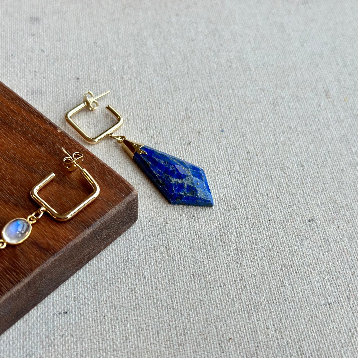 Lapis And Moonstone Asymmetric Gold-plated Earring