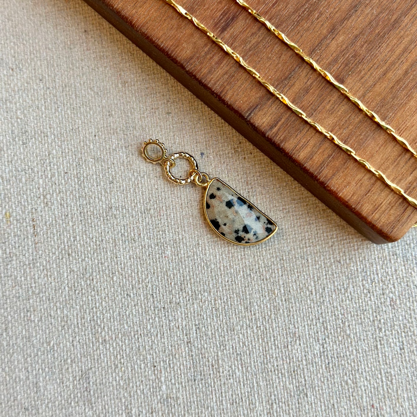 Dalmatian Jasper Half-shaped Two-way Gold-plated Sterling Silver Necklace