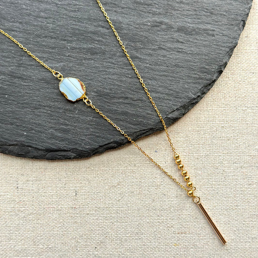 Blue Opal Asymmetric Two-way Y-shaped Gold-plated Sterling Silver Necklace