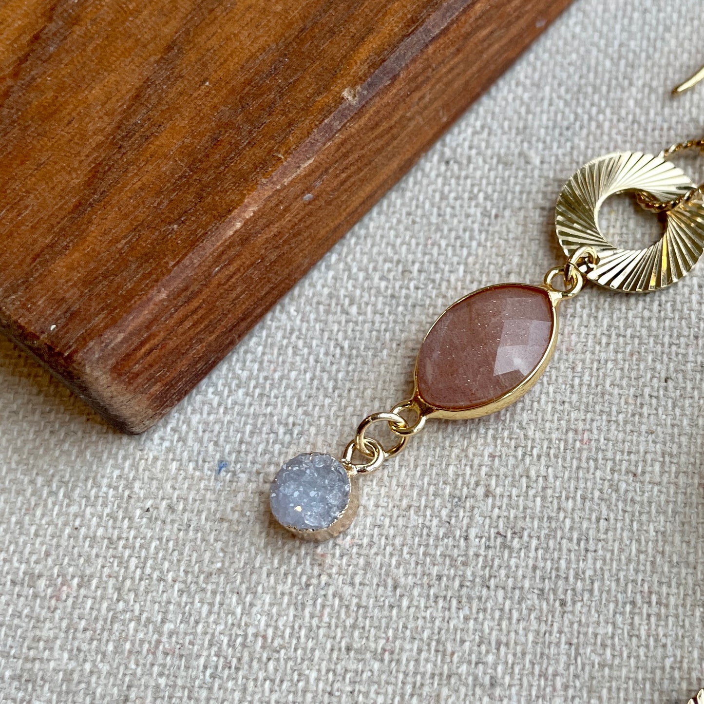 Sunstone And Druzy Stone Gold-plated Earring