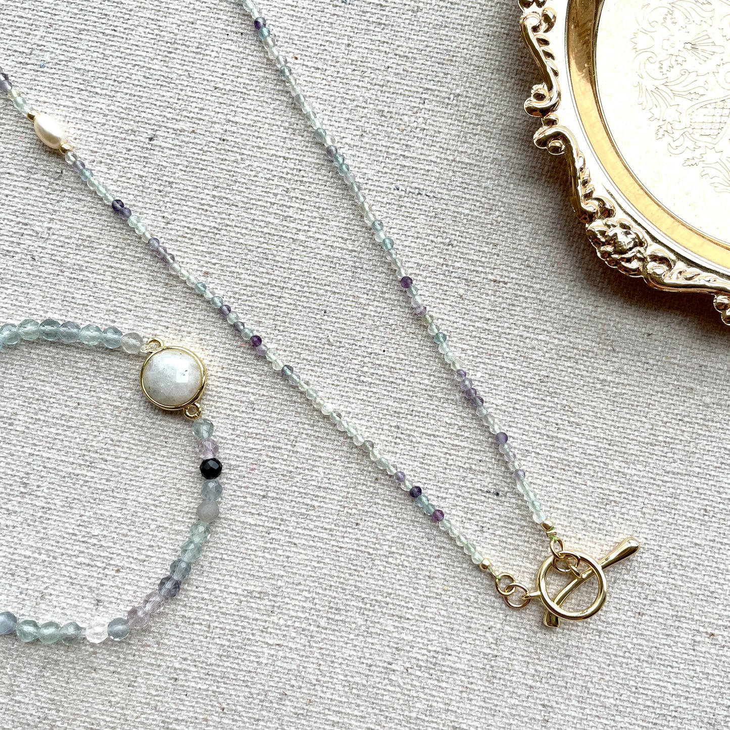 Fluorite Beads And Freshwater Pearls Hoop Toggle Necklace