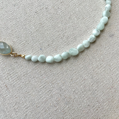 Aquamarine With Larimar And Baroque Pearl Beaded Choker Necklace