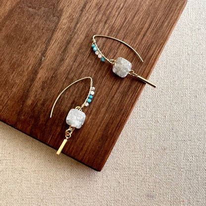 White Druzy Stone Wire Wrapping 14k Gold-filled Earring