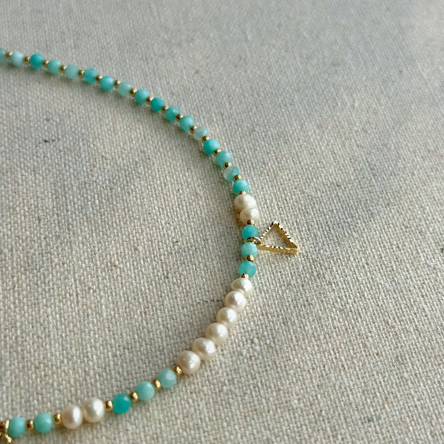 Amazonite And Freshwater Pearl Beaded Asymmetric Necklace